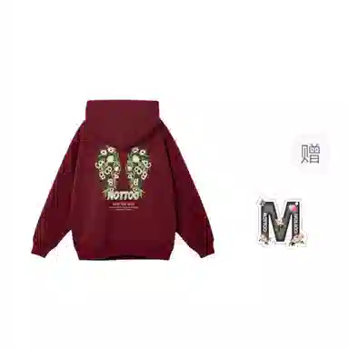 棉购 潮牌美式仿刺绣连帽加绒加厚长袖上衣学院风小众时尚舒适外套卫衣男 女款