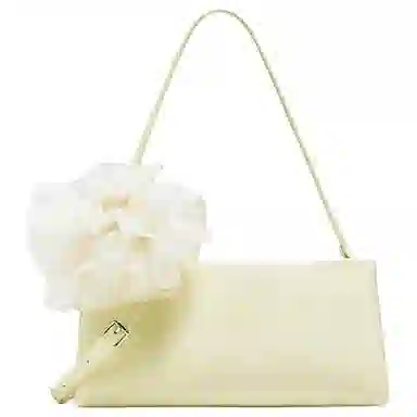 百思图 时尚潮流百搭 人造革 腋下单肩包 中号 女款 淡黄/米白色