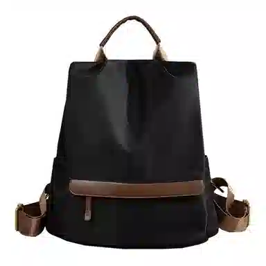 老人头 简约时尚高中生大学生高颜值防盗设计背包 织物 双肩包 女款 百搭黑/杏配棕