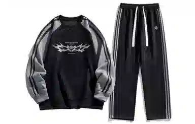 王者荣耀 美式复古拼接撞色长袖圆领上衣长裤两件套宽松舒适居家户外通勤百搭时尚休闲运动套装 男女同款