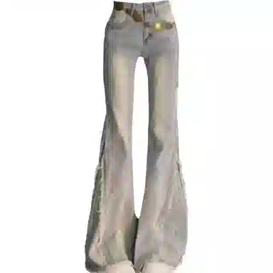 囍鱼少女 复古拼接简约宽松牛仔裤 女款