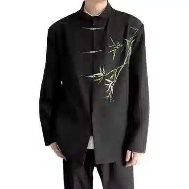 零氏 新中式竹子花卉刺绣中山装 高品质宽松休闲百搭显气质西装 男女同款