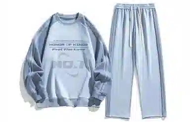 王者荣耀 鲁班七号款 美式高街拼接撞色条杠圆领长袖上衣时尚百搭宽松舒适长裤休闲运动套装 男女同款