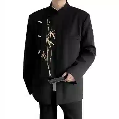 零氏 新中式竹子花卉刺绣中山装 高品质宽松休闲百搭显气质西装 男女同款