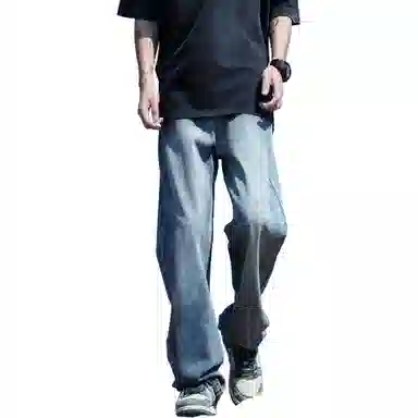 虫小绿 水洗潮牌直筒长 亲肤透气百搭显高牛仔裤 男款