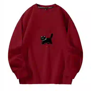 棉致 领结小猫简约纯色复古休闲柔软抗皱舒适基础百搭美式街头宽松落肩套头圆领卫衣 男女同款