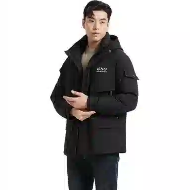 古鲨 户外时尚工装连帽中长款外套羽绒服 男款