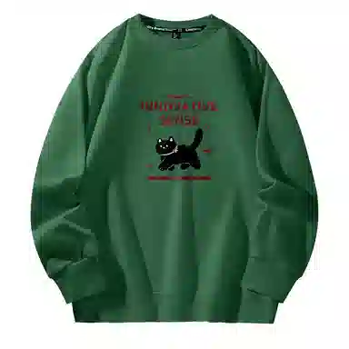 棉致 领结小猫简约纯色复古休闲柔软抗皱舒适基础百搭美式街头宽松落肩套头圆领卫衣 男女同款