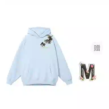 棉购 重磅黑金仿刺绣潮流连帽宽松加绒加厚中国风花卉印花上衣长袖卫衣 男女同款