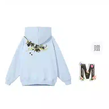 棉购 重磅黑金仿刺绣潮流连帽宽松加绒加厚中国风花卉印花上衣长袖卫衣 男女同款