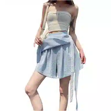 丝絮丝绸 高级感两片式蕾丝阔腿女高腰冰丝设计感气质裤五分裤休闲短裤 女款