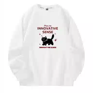 棉致 领结小猫简约纯色复古休闲柔软抗皱舒适基础百搭美式街头宽松落肩套头圆领卫衣 男女同款