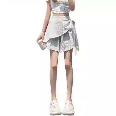 丝絮丝绸 高级感两片式蕾丝阔腿女高腰冰丝设计感气质裤五分裤休闲短裤 女款