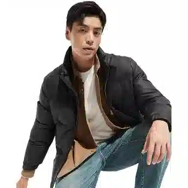 古鲨 商务简约无帽立领面包服长袖羽绒服 男款