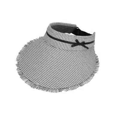 艾佳微 小香风流苏大帽檐遮阳帽夏季户外出游格纹蝴蝶结 聚酯纤维 空顶帽 男女同款情侣款