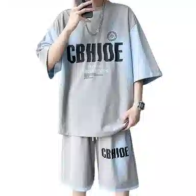 顶峰保罗 冰丝圆领字母印花百搭宽松潮牌学院风无性别主义休闲运动套装 男女同款