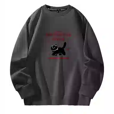 棉致 领结小猫简约纯色复古休闲柔软抗皱舒适基础百搭美式街头宽松落肩套头圆领卫衣 男女同款