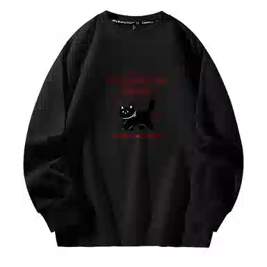 棉致 领结小猫简约纯色复古休闲柔软抗皱舒适基础百搭美式街头宽松落肩套头圆领卫衣 男女同款