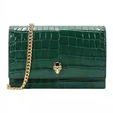 Alexander McQueen Skull Chain Leather Crossbody Bag Deep Green
