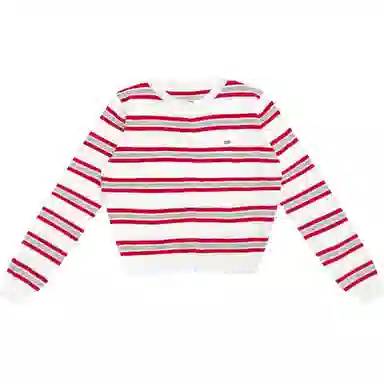 柏黛妃 撞色条纹圆领系扣温柔开衫针织衫 女款