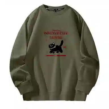 棉致 领结小猫简约纯色复古休闲柔软抗皱舒适基础百搭美式街头宽松落肩套头圆领卫衣 男女同款