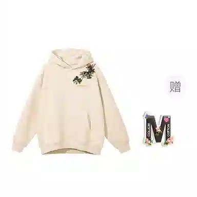 棉购 重磅黑金仿刺绣潮流连帽宽松加绒加厚中国风花卉印花上衣长袖卫衣 男女同款