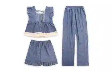 夏芬妍  甜美少女风碎花满印背心家居服舒适柔软休闲带胸垫三件套可外穿睡衣套装 女款