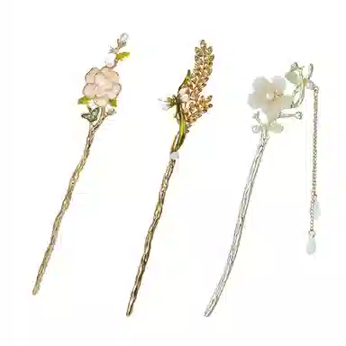 妖娆猫 古风花朵新中式三件礼盒装发钗步摇套装高级高发饰簪花头饰盘发神器 合金 发簪 女款