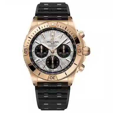 Breitling Chronomat Automatic 42mm Silver Dial 18K Rose Gold Rubber Strap