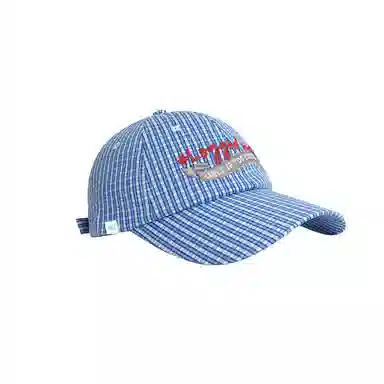 【出片ins风】 心水好物 超绝小清新蓝色格纹韩版宽檐显脸小软顶刺绣 锦纶 鸭舌帽 女款