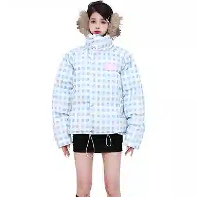 柏黛妃 格子立领加厚面包服外套棉服 女款