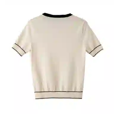 晚白 通勤简约圆领短袖针织衫 女款