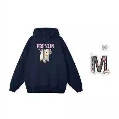 棉购 保暖可爱小羊印花百搭连帽套头慵懒风宽松休闲卫衣 男女同款
