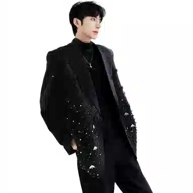 韩系重工烫钻钉珠流苏设计感酷飒西服外套西装 男女同款
