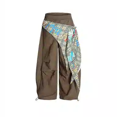 柏黛妃 塔丝隆加屁帘辣妹宽松高腰拼接伞兵裤工装裤 女款