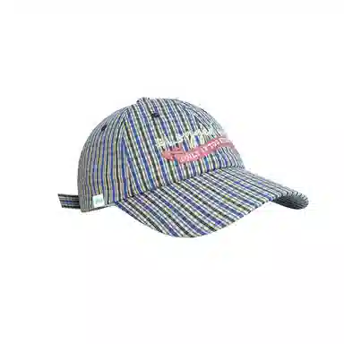 【出片ins风】 心水好物 超绝小清新蓝色格纹韩版宽檐显脸小软顶刺绣 锦纶 鸭舌帽 女款