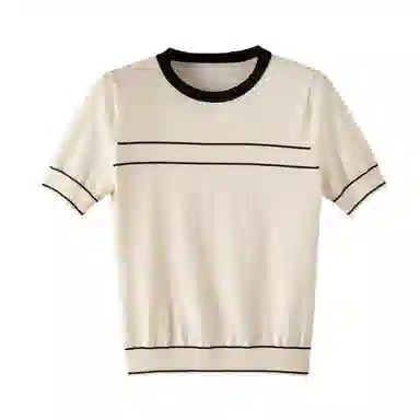 晚白 通勤简约圆领短袖针织衫 女款