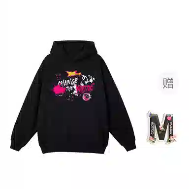 棉购 连帽秋冬加绒加厚美式宽松慵懒风上衣百搭潮流印花学生卫衣 男女同款