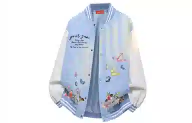 宜而爽  美式高街复古潮流仿刺绣蝴蝶植物花卉字母印花高级感条纹拼接撞色飞行员夹克外套宽松休闲舒适百搭单排扣棒球服 男女同款