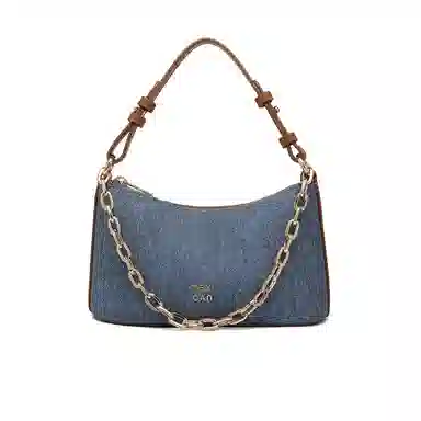 稻草人 法式小众设计链条通勤时尚百搭出游 聚氨酯革 斜挎单肩手提包 女款 牛仔蓝/卡其色