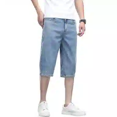 羽浅 夏季时尚莱赛尔天丝七分裤潮流浅色百搭中裤子潮牌宽松直筒牛仔短裤 男款