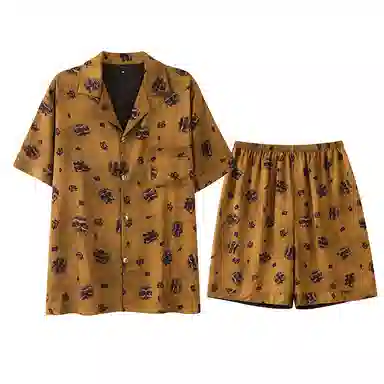夏芬妍 高级感轻奢复古舞狮印花冰雪丝翻领家居服舒适休闲短袖短裤凉感时尚可外穿夏季睡衣套装 男款