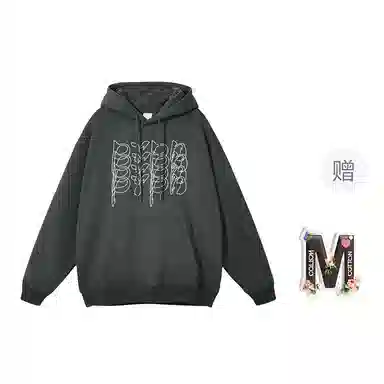 棉购 韩系创意线条学院风上衣帽衫基础款时尚潮流百搭连帽卫衣 男女同款