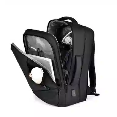 老人头 商务出差简约多功能大容量 织物 双肩包 男款 黑色