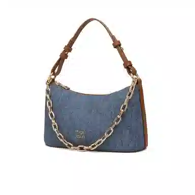 稻草人 法式小众设计链条通勤时尚百搭出游 聚氨酯革 斜挎单肩手提包 女款 牛仔蓝/卡其色