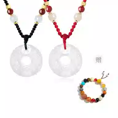 【好运招财】中国黄金 珍·尚银 吞金貔貅平安扣吊坠 聚福纳财转运珠 小众轻奢百搭招财好运 编绳款女礼盒 玉髓 玉石项链 男女同款情侣款