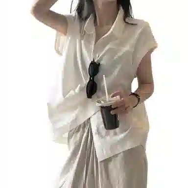水中花 韩系飞飞袖夏季设计感小众法式上衣高级感复古小衫无袖衬衫 女款