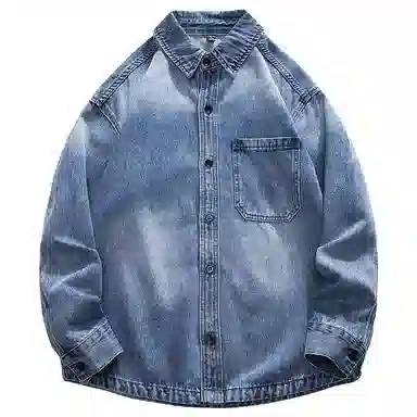 美式复古宽松水洗双口袋翻领大码牛仔外套 男款