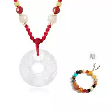 【好运招财】中国黄金 珍·尚银 吞金貔貅平安扣吊坠 聚福纳财转运珠 小众轻奢百搭招财好运 编绳款女礼盒 玉髓 玉石项链 男女同款情侣款