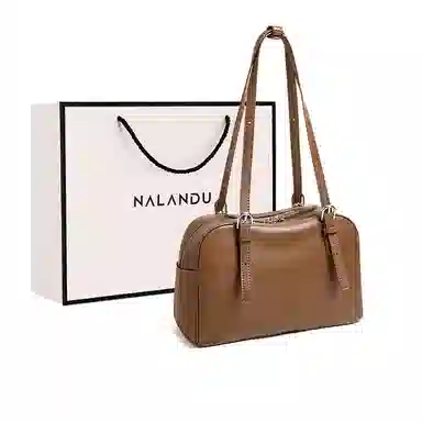 纳兰杜 小众品牌时尚保龄球包洋气百搭高级感通勤 牛皮 手提单肩包 大号 女款 植鞣黑色/植鞣棕色